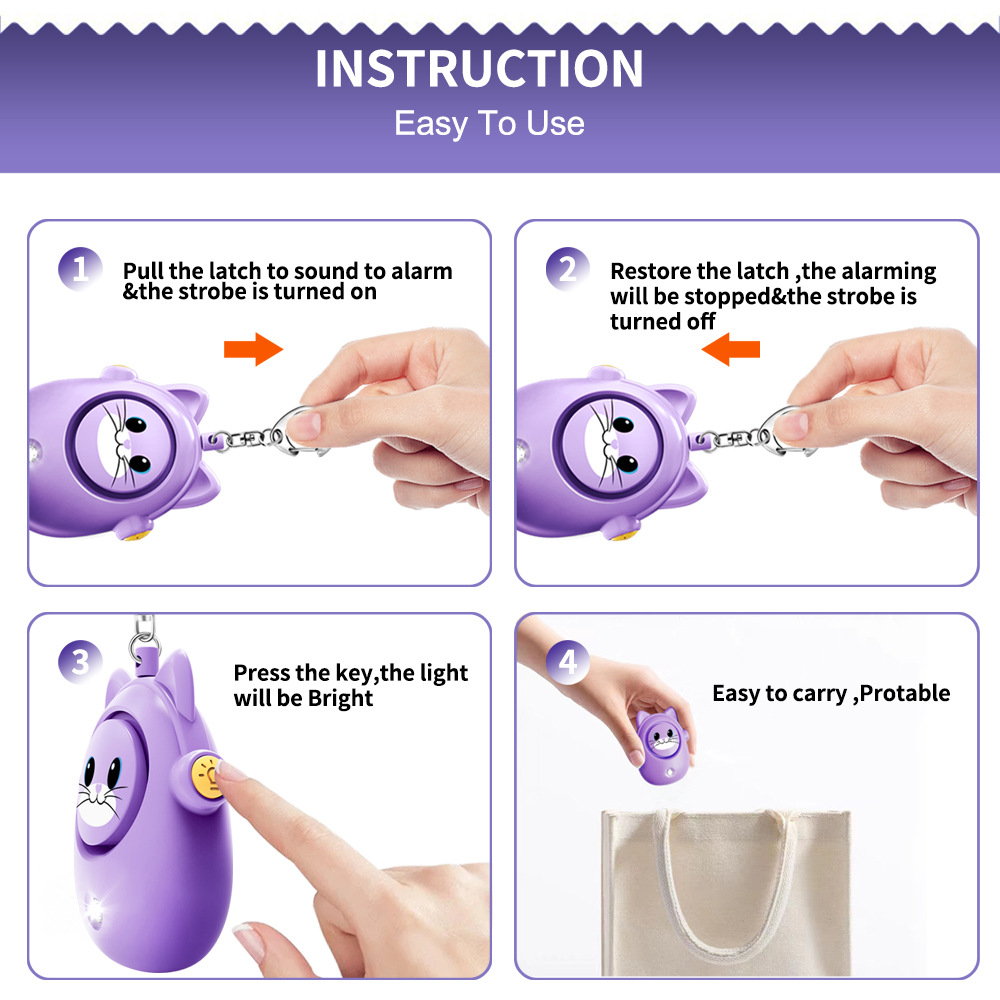 H8 Alarm pribadi kucing lucu b - Personal Alarm Keychain ulasan dan harga